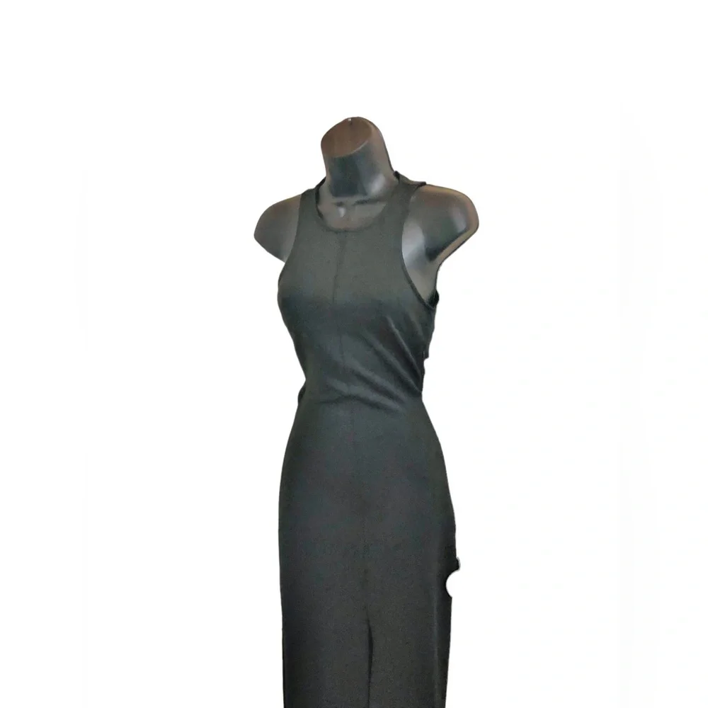 Zara black scuba fit twisted back cutout front slit sleeveless dress size XS new - Picture 12 of 16